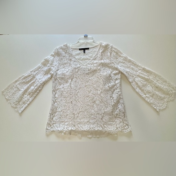 WHBM V-Neck Long Sleeve Lace Top Size Medium - Picture 6 of 13